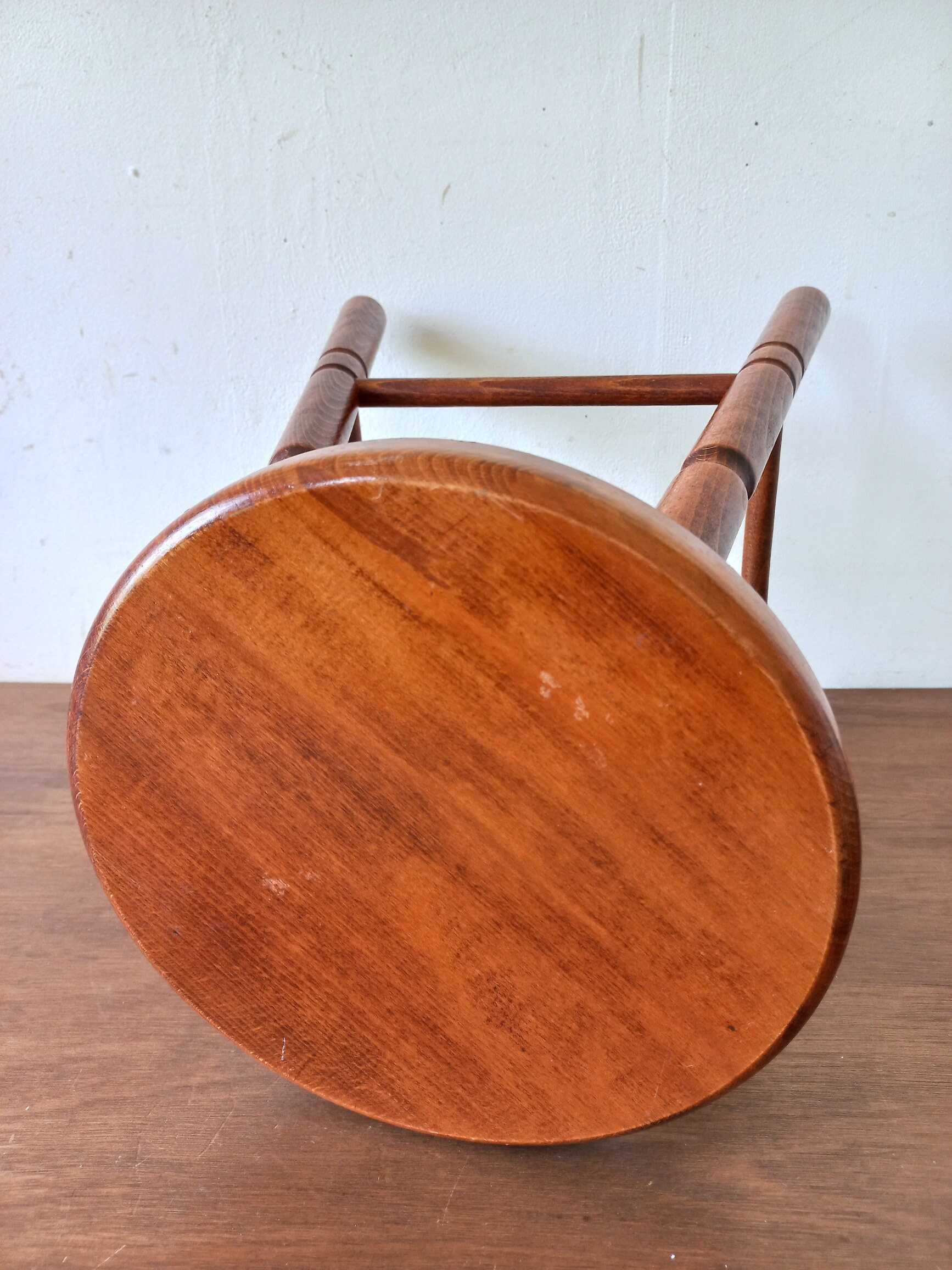 Vintage Wooden Stool Seat Tabouret Round 4 Legged Turned