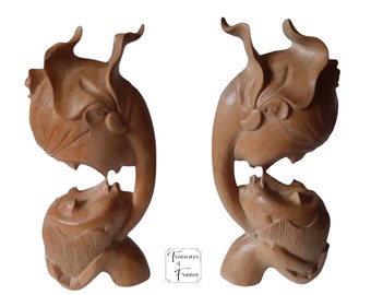 Vintage Unique Wooden Sculpture Handmade and Carved From One