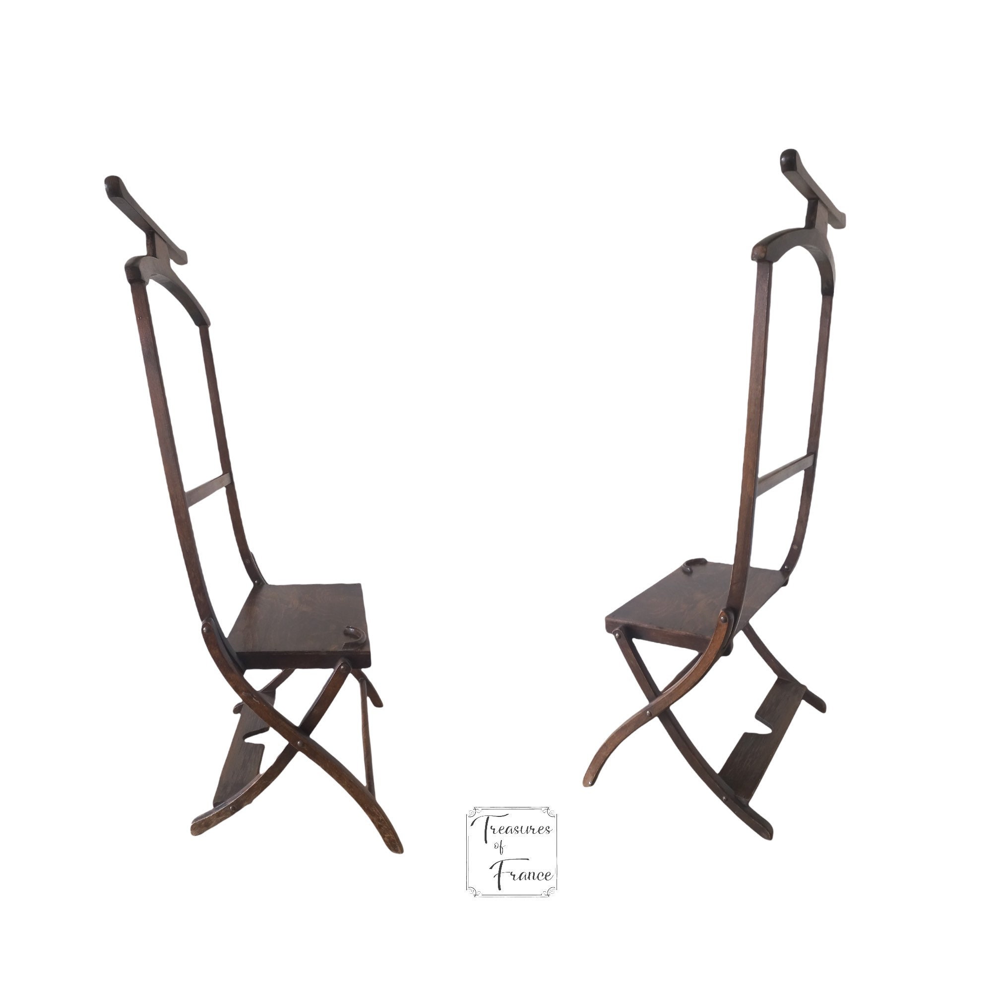 Vintage Rare Élégant Pliant Valet Stand Chaise en Bois Rétro Chambre Hôtel Décor Stockage Bureau B&b