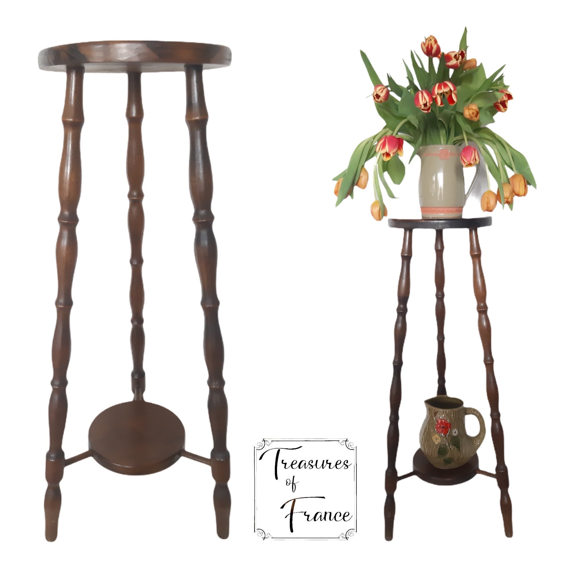 Vintage French Tall Wooden Plant Stand Vase Display Ornament | Etsy