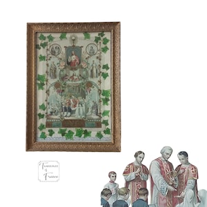 Antique  Religious Print framed Precious Souvenir If You Are Faithful Communion Confirmation Editions Bouasse Jeune  Paris Circa 1920’s