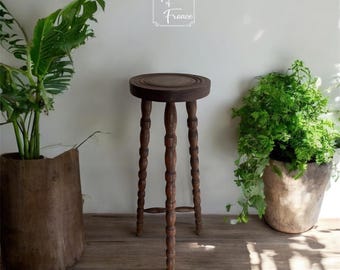 Taburete alto vintage de madera estilo cabaña de Gueridon, soporte para macetas, adornos y pedestal, regalo para ella, circa 1980.