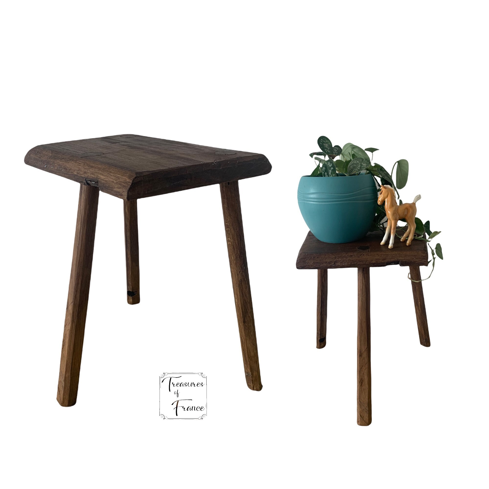 Tabouret en Bois Vintage Fait à La Main Tabouret Primitif Jambes Chêne Rustique Ferme Traitette Sièg