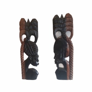 Vintage Pair Of Wooden African Plaques Hand Carved Plaques Sculpture Man Woman Plaque Wall Hanging African Tribal Ethnic Decor Circa 1980&#39;s