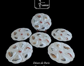 Vintage Rare Set of 2 Décors de Paris White Oyster Plate French Barbotine Seafood Oyster Dinnerware Transferware Decor Handmade Gift Circa60