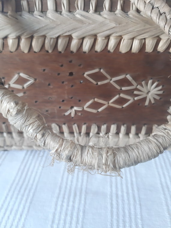 Vintage Wooden and Raffia Basket Style Hand Bag U… - image 10
