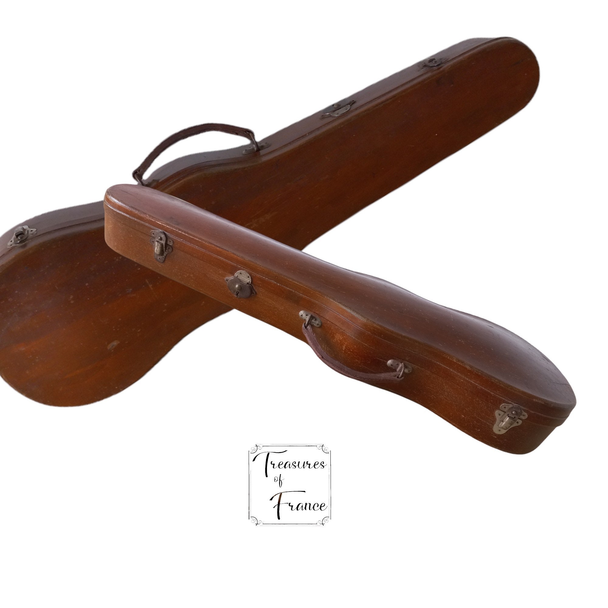 Ancien Bois Dur Violon String Case Range Blue Velvet Intérieur Collectible Gift Props Pear Wood Made