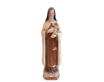 Vintage Religious French Statue Plaster St Therese Lisieux Little Flower Of Jesus Sainte Therese De L&#39;Enfant Jesus Circa 1960&#39;s