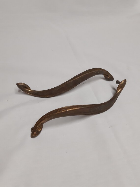 Vintage French Set Of 2 Antique Brass Cabinet Door Handles Etsy