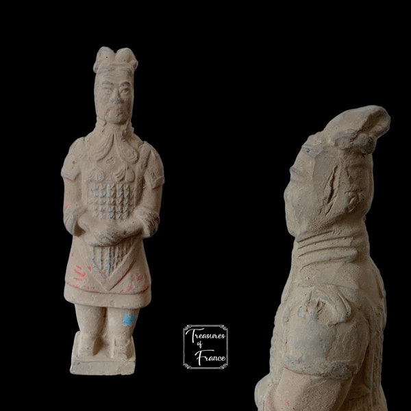 Vintage petite figurine chinoise guerrier en terre cuite Reproduction soldat art figurine cadeau collection présentoir vers 2000