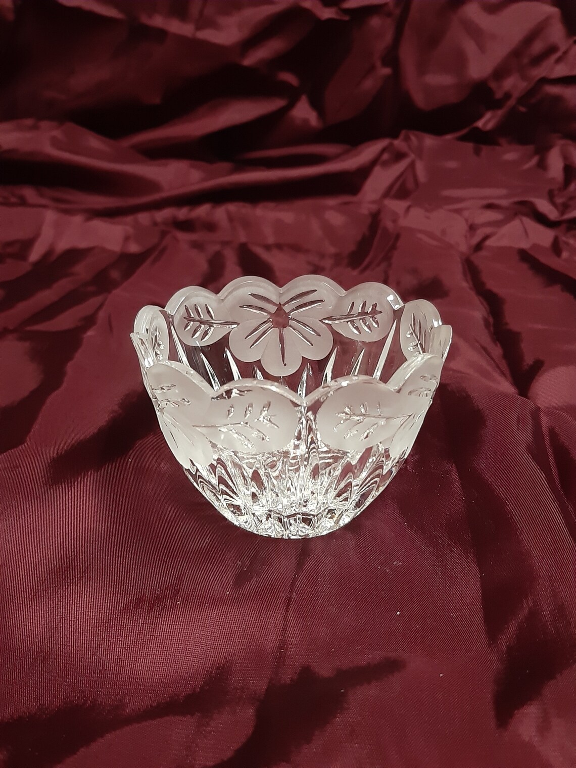 Vintage Cut Glass and Etched Glass Bowl With Flower Design Little ...