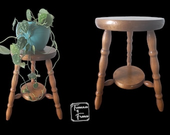Taburete francés vintage de madera, dos niveles, soporte para macetas, mesa auxiliar, pedestal, asiento, mueble rústico, decoración de los años 80