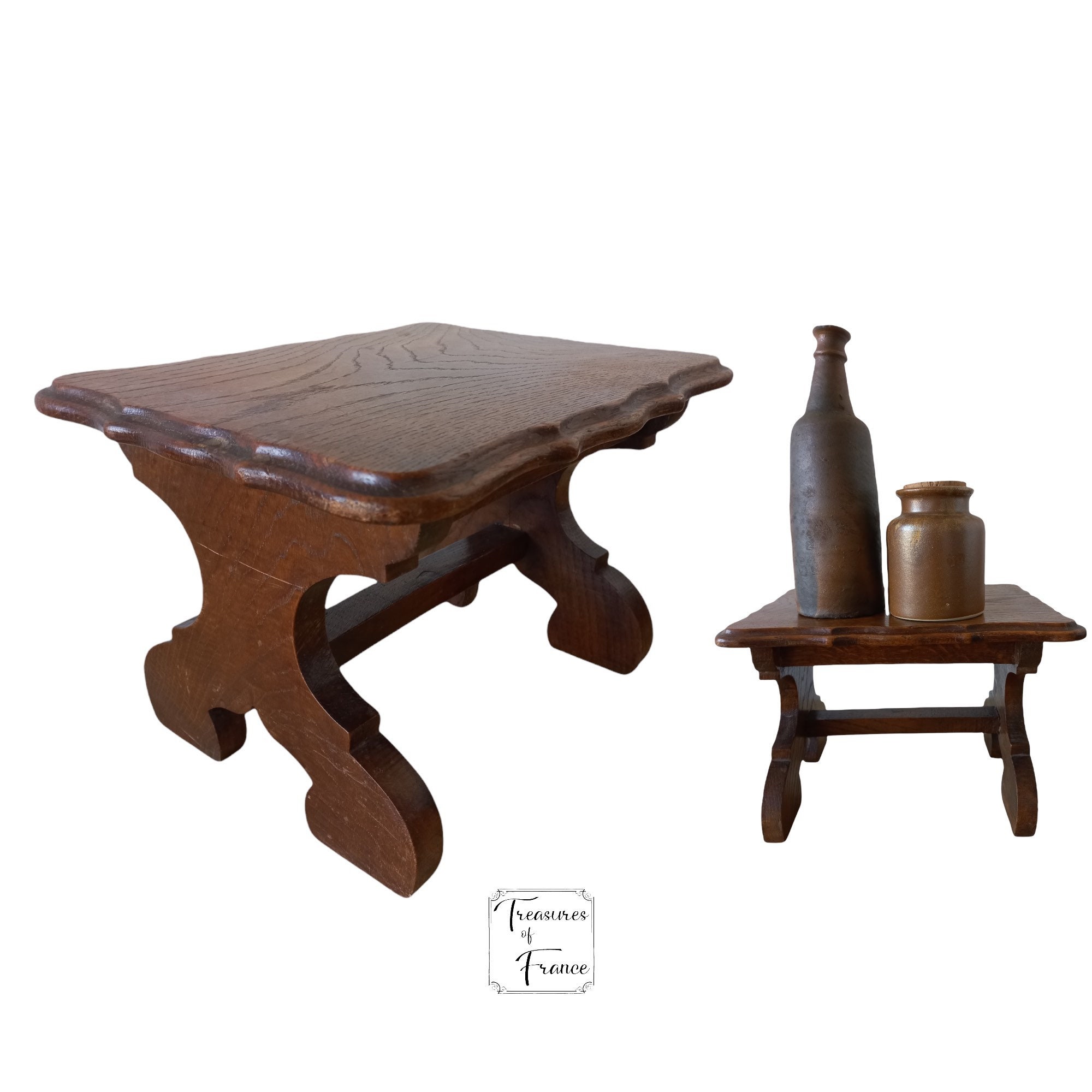 Vintage Français Tabouret en Bois Rustique Repose-Pieds Rectangulaire Fait à La Main Siège Plant Sta