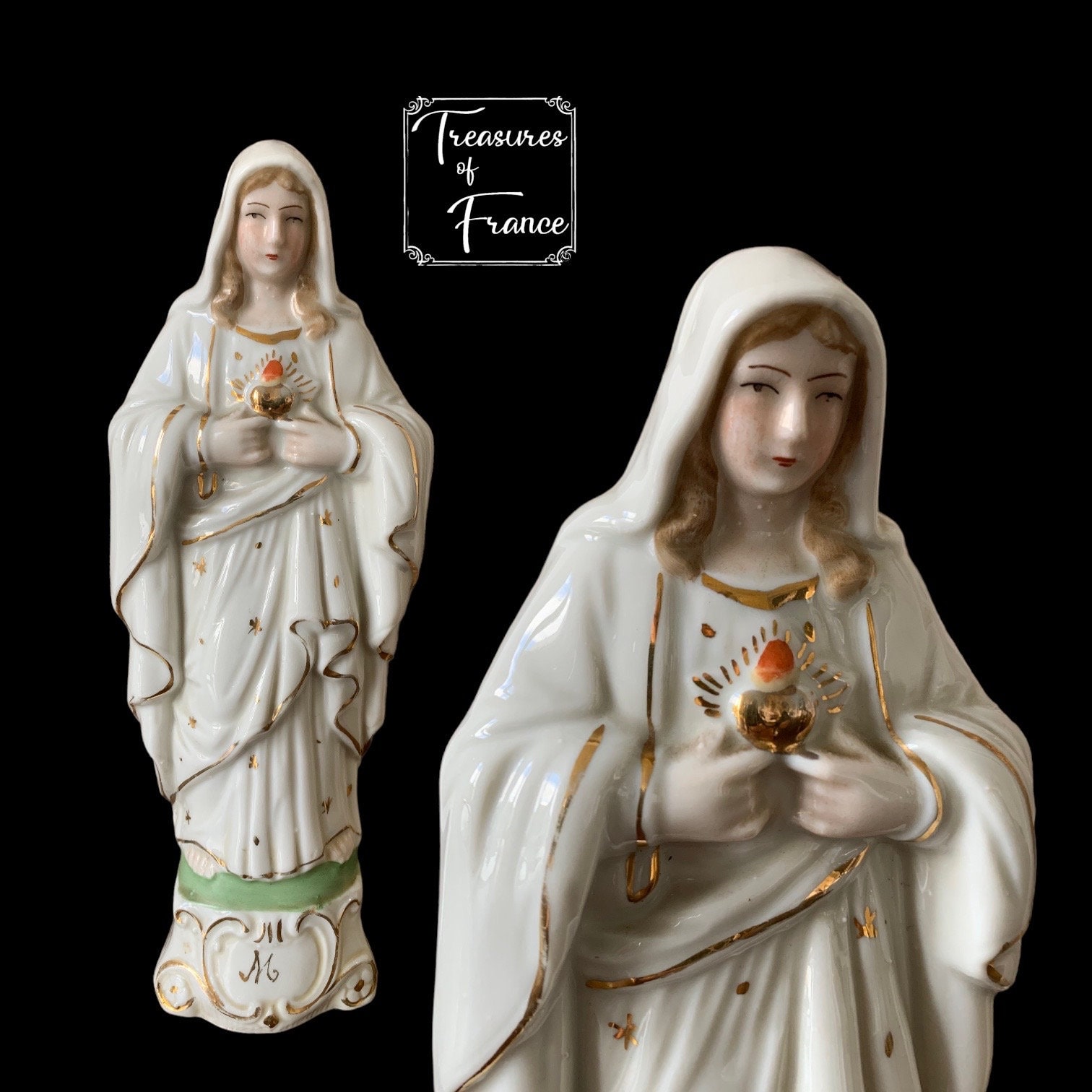 Antique Rare  Vieux Paris Gilded Hand Painted  Imaculate Heart Of Mary Figurine  Religious Art Religious Decor Shrine Collector Circa1920’s