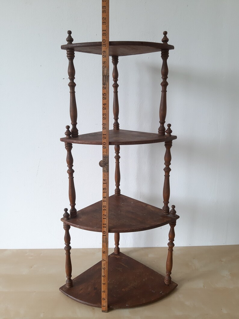 Antique Wooden Corner Shelf 4 Tiered Corner shelf storage Unit Etsy