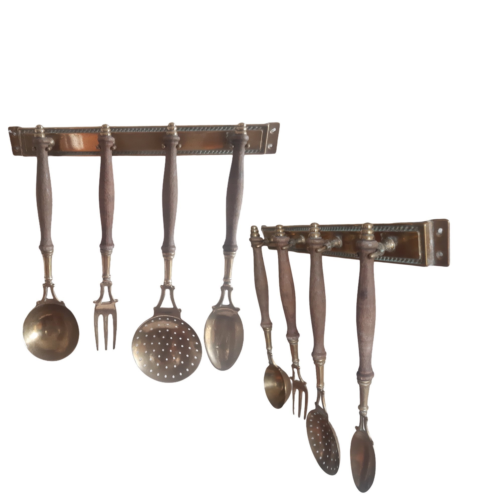 Vintage Brass Kitchen Utensils Rack Wall Mounted Rack Brass Etsy