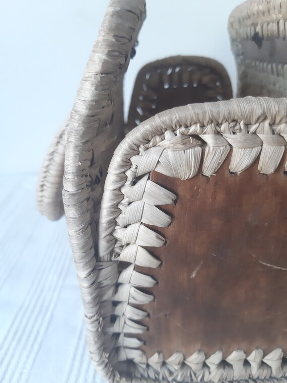 Vintage Wooden and Raffia Basket Style Hand Bag U… - image 9