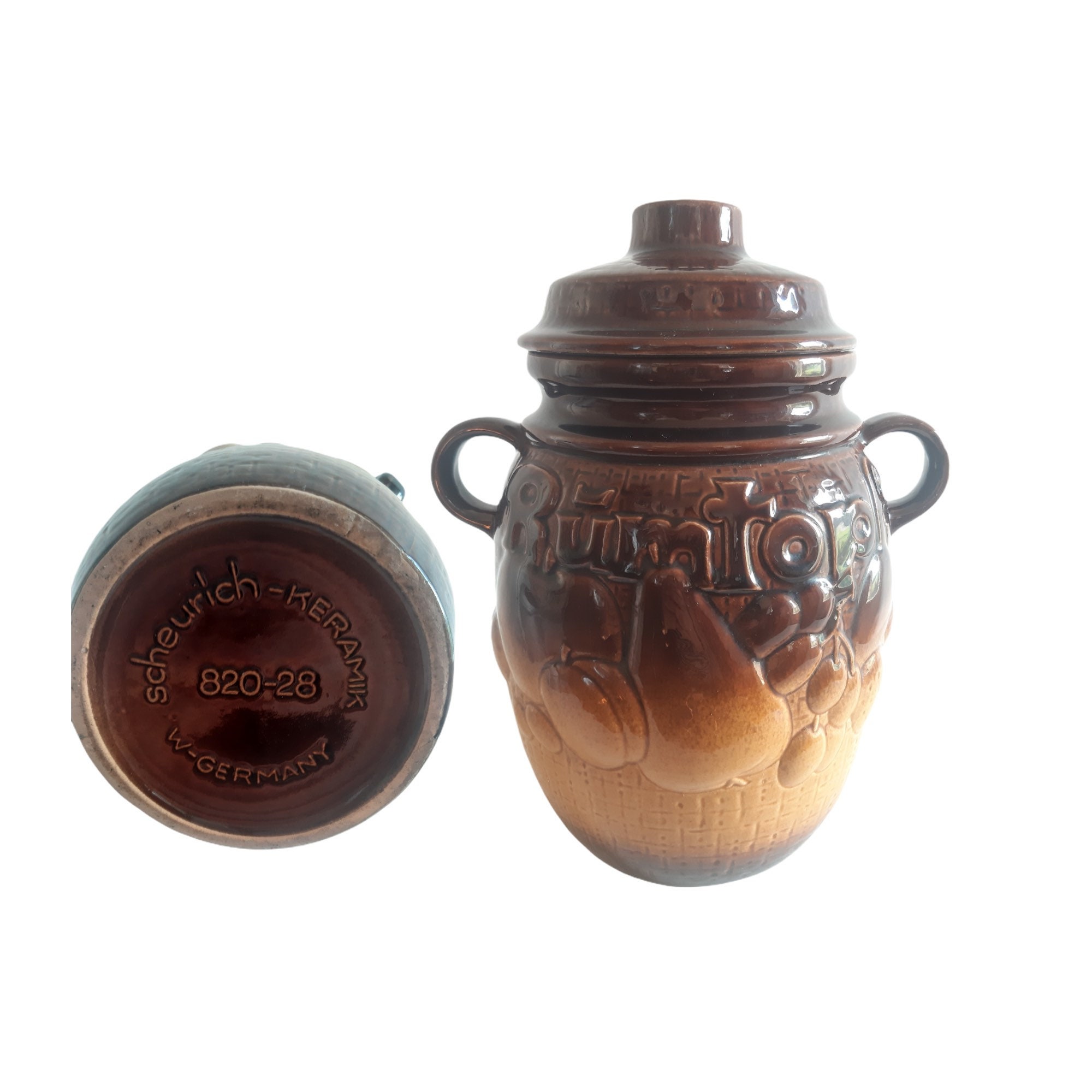 Vintage Scheurich Rumtopf Poterie Clay Rumpot Recette Pot de Fruits Decor Cuisine Campagne Allemand 