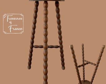 Vintage hoher runder Hocker mit wippenden Beinen, Melkhocker-Stil aus Holz, Tabouret-Stuhl, Ständer, Blumentopf-Rest, Sockelständer, ca. 1980er Jahre