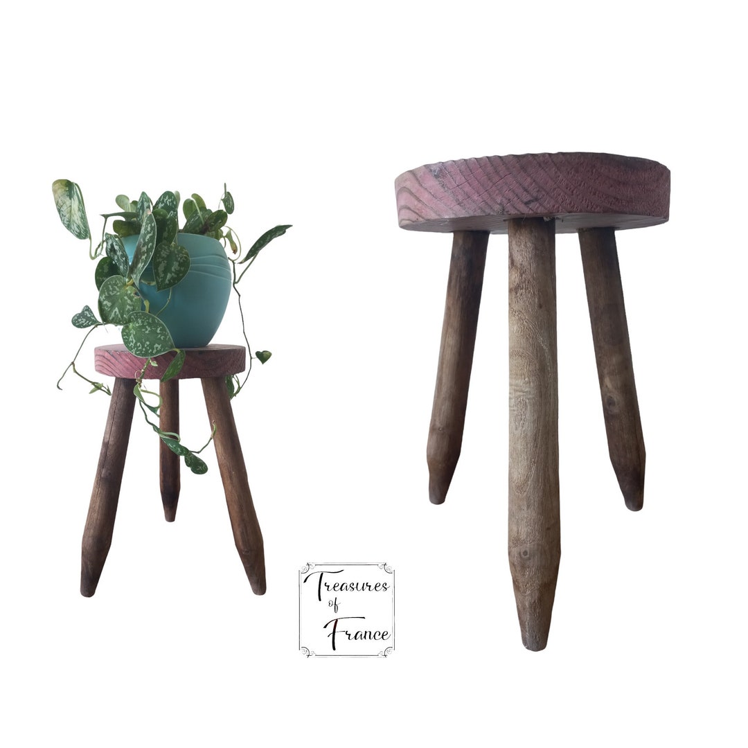 Vintage French Rustic 3 Legged Wooden Milking Stool Chair Seat Tabouret ...