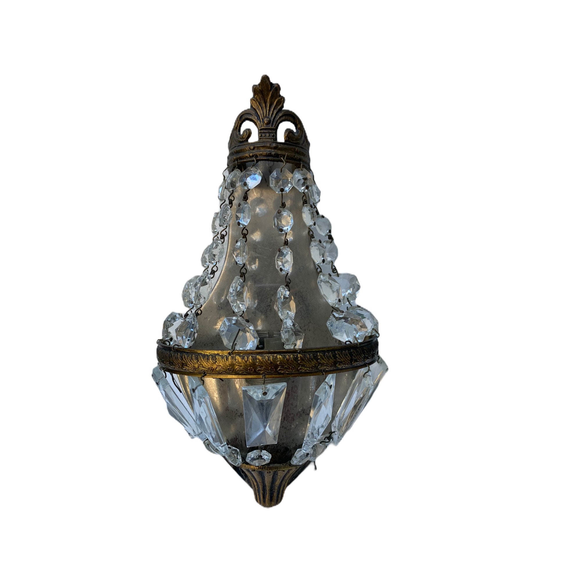 Vintage Empire Style Montgolfier Sconce Brass & Cut Glass Pendants Crystal Drops Wall Light Retro Sh