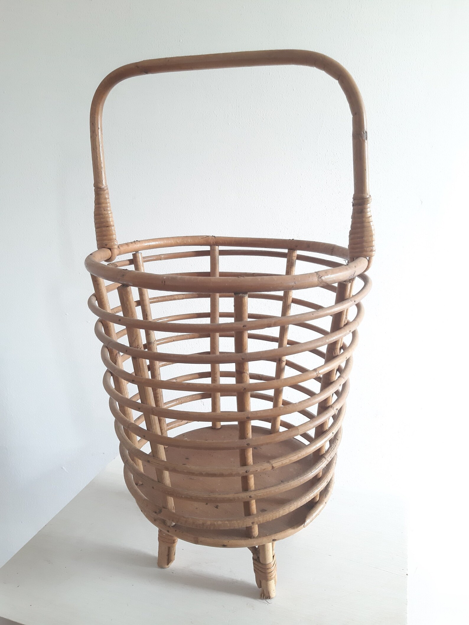 Vintage redondo bambú pembre de madera de madera con mango | Etsy