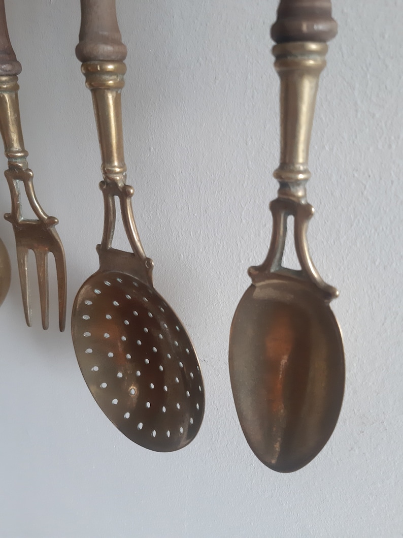 Vintage Brass Kitchen Utensils Rack Wall Mounted Rack Brass Etsy