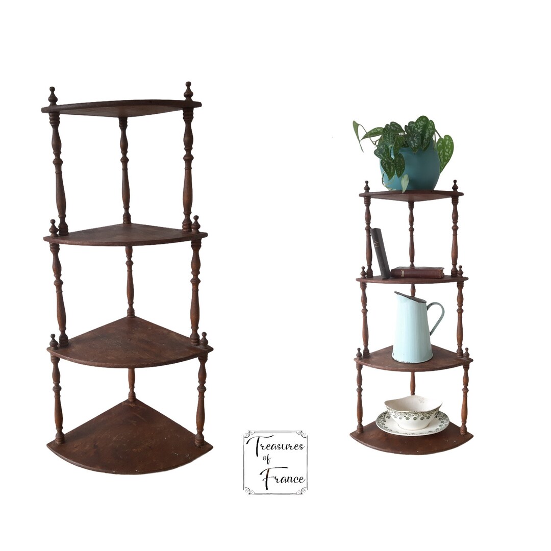 Antique Wooden Corner Shelf 4 Tiered Corner Shelf Storage Unit Etsy