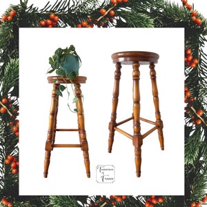 Stool Vintage Wooden Bar Stool  Tabouret Kitchen Stool Bar Seat Plant Stand Ornament Stand Rustic Tabouret Occasional Seat Circa  1980’s
