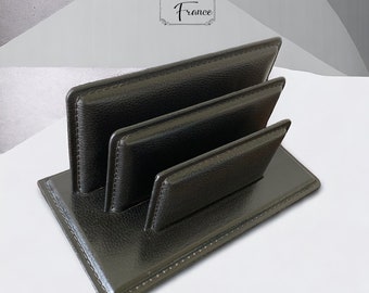 Le Tanneur Vintage Made in France Luxe Brand Black Leather Letter Mail  Holder  Desk Accessory Home Office Organizer Gift for Him Circa70’s
