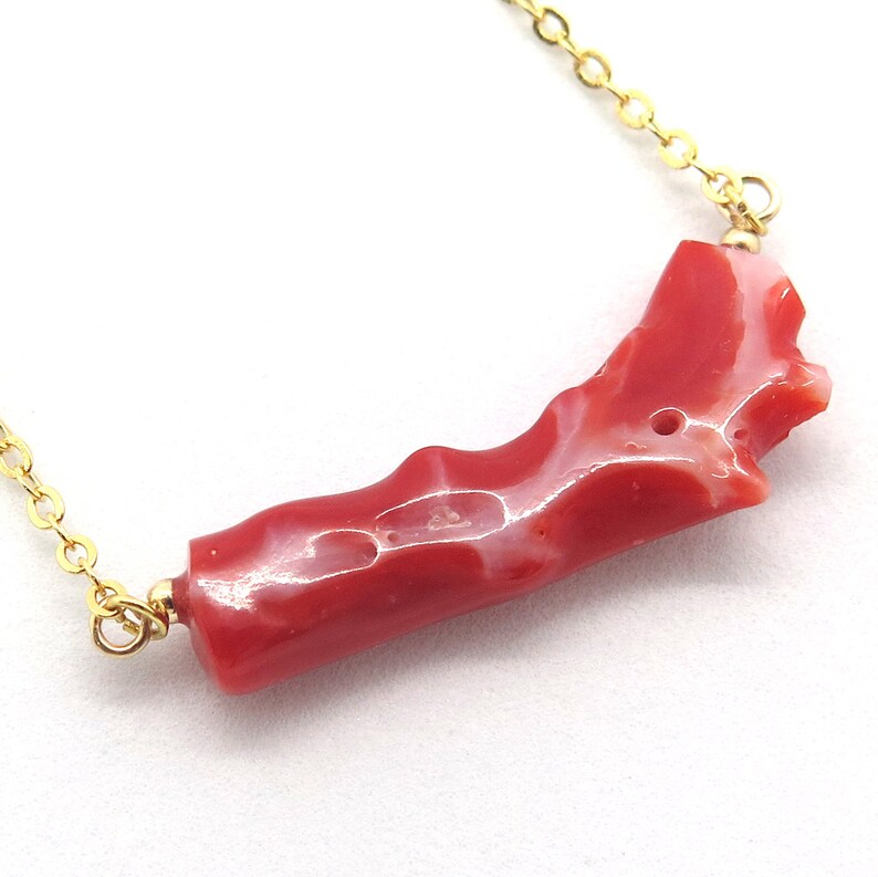 N36 Flower Carved Natural Genuine Precious Red Coral Branch Necklace
