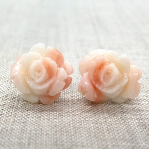 Rose Carved Natural Genuine Precious Deep-Sea Coral Stud Earrings • One Of A Kind • Your Special Treat • (E212)