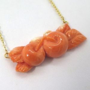 Cherry Carved Natural Genuine Precious Momo Coral Necklace (N57)