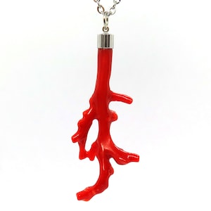 Large Branch Natural Genuine Red Coral Branch Pendant Necklace (P31)