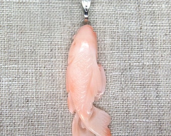 Carp Fish Carving • Natural Genuine Precious Deep-Sea Pink Coral Pendant Necklace • One Of A Kind • Your Special Treat • (P523)