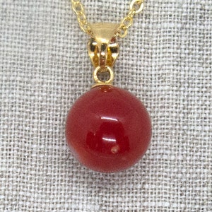 10mm Japanese Red Coral Ball Natural Genuine Red Coral K18 Gold Pendant Necklace • One Of A Kind • Your Special Treat • (P509)