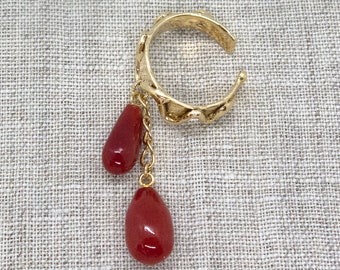 Ear Cuff Oxblood Natural Genuine Precious Red Coral K18 Ear Cuff • One Of A Kind • Your Special Treat • (E223)