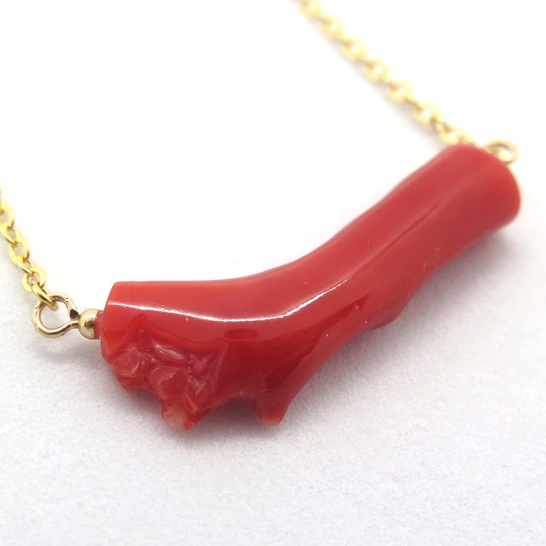 N36 Flower Carved Natural Genuine Precious Red Coral Branch Necklace