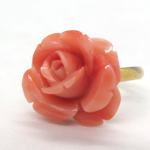 Rose Carved Natural Genuine Precious Deep Sea Pink Coral Ring - Verstelbare ringmaat (R84)