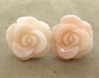 Rose geschnitzte echte edel Tiefsee Koralle Ohrstecker • Einzigartig • Dein besonderes Leckerli • (E182)
