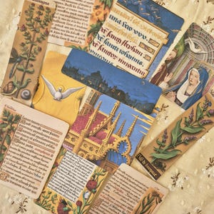 11 stickers met afbeeldingen van het getijdenboek van Anne van Bretagne, middeleeuwse botanische verluchtingsstickers, efemere junk journal, palpalpapier