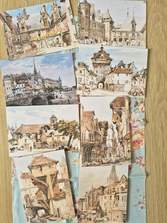Cartes Postales Architecture Medievale Lot de 8, Art Vintage Ville Ancienne 300g, Dos Vierge, Junk Journal Dark Academia