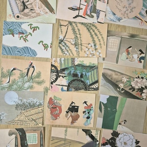 Cartes Postales Estampe Japonaise Lot de 16, Art Ukiyo-e Vintage 300g, Dos Vierge, Junk Journal Asie, Papeterie Japon Retro