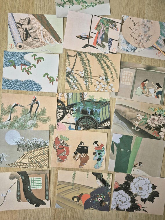Ephemeras Cartes Postales Estampe Japonaise Lot de 16, Art Ukiyo-e Vintage 300g, Dos Vierge, Junk Journal Asie, Papeterie Japon Retro