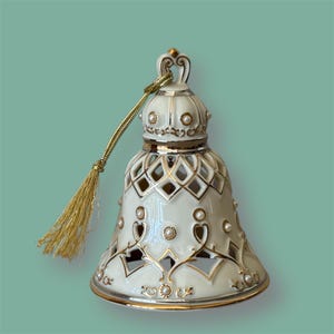 Lenox Christmas Bell ornament Vintage Christmas ornament White and gold Pearl accents Bell Tree ornament Christmas decor 4 3/4”