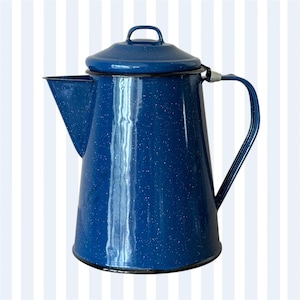 Blue Speckled Enamelware Coffee Pot Blue Graniteware pot Campfire Enamelware Percolator coffee pot Blue Enamel pot Cabin Lodge decor