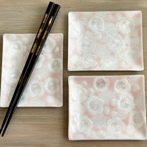 Vintage Japanese Tutanka Enamel plates Enameled Dishes Cherry Blossom Set of Three Made in Japan Pink Enameled Sushi Plates Patent 698394
