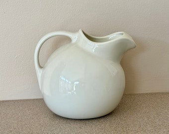 Vintage White Ball pitcher White Stoneware Pottery Pitcher Mid Century Hall style Ivory ironstone Ball jug Creamy white jug White pitcher