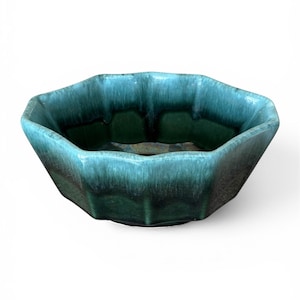 Vintage Hull 447 Planter 1950s Teal drip glaze Pottery planter Indoor Plant pot Hull USA Pottery Decagon Leaf Shaped Planter