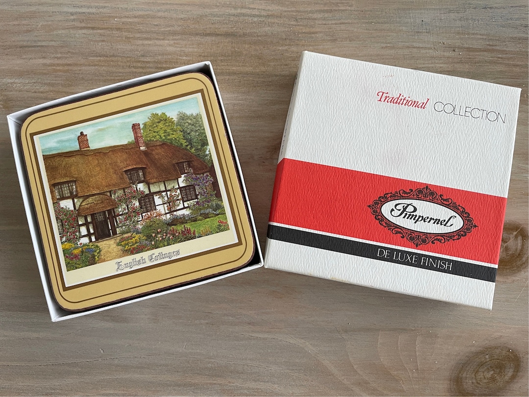 Set 6 Pimpernel Coasters English Cottages Coasters Vintage Cork Backing